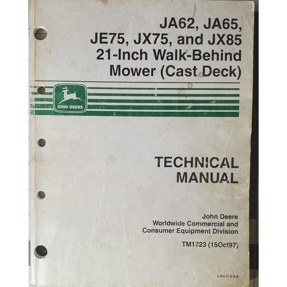 John Deere 21 Inch Walk Behind Mowers Cast Deck Tech Manual 1723
